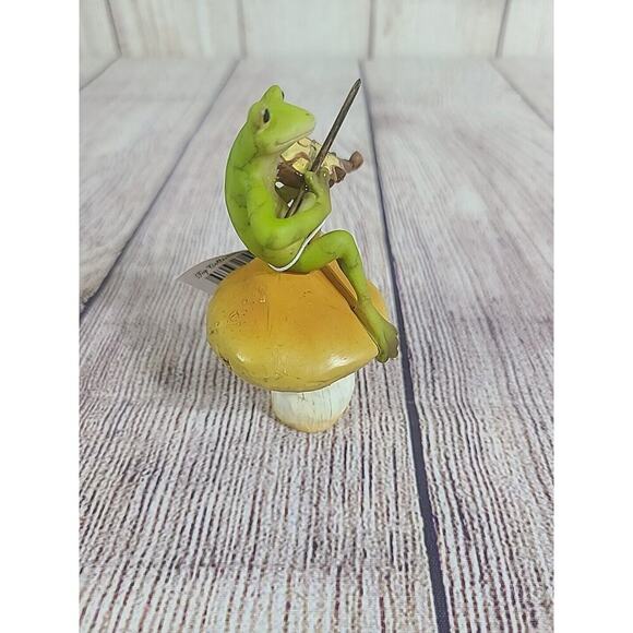 Top Collection #4010 Frog Playing Fiddle On Mushroom Figurine Top Land Trading - Picture 3 of 9